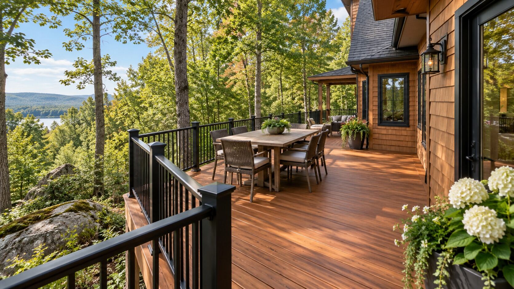 Finished New England lakeside deck