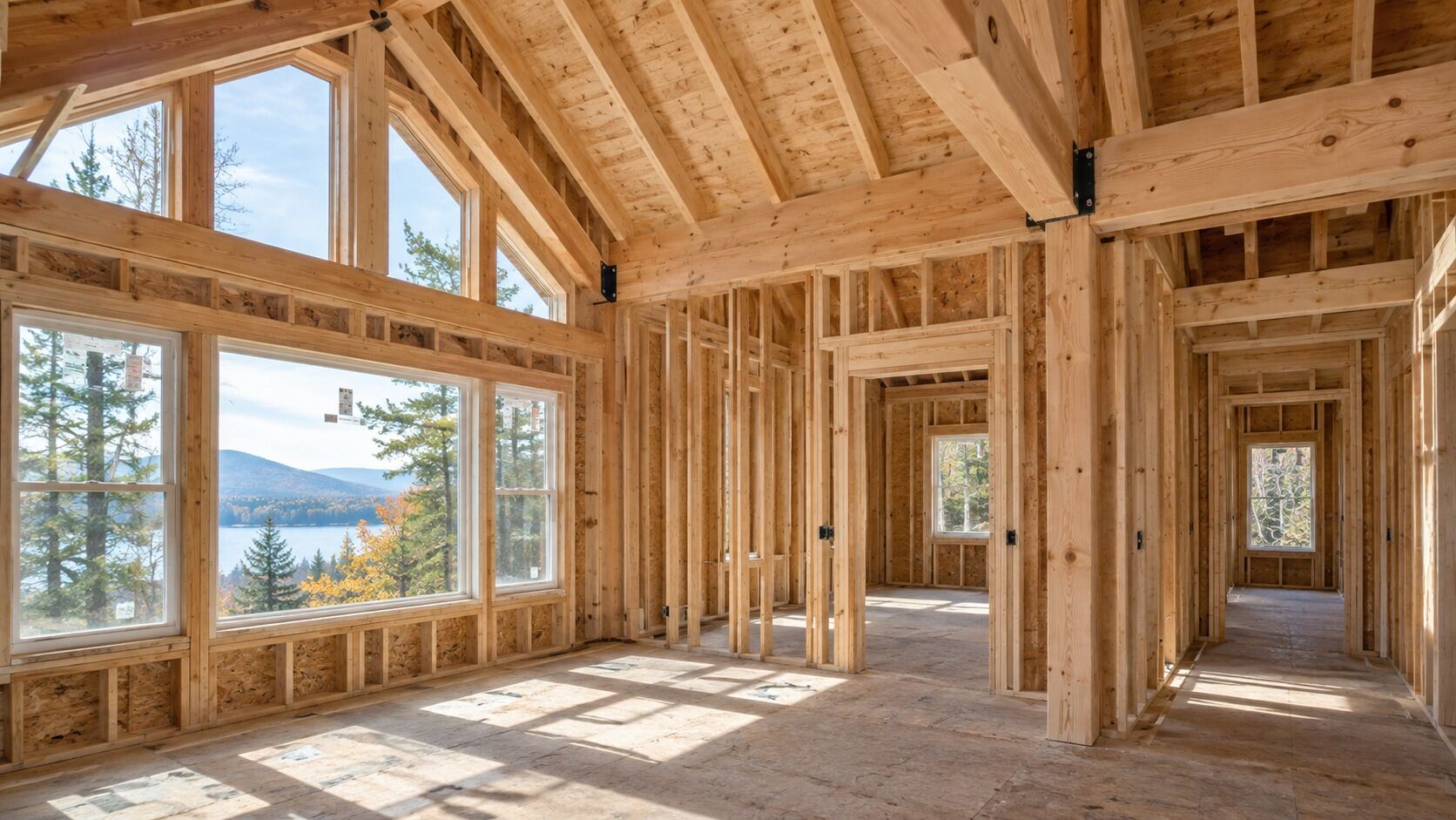 Residential wood framing with vaulted ceiling